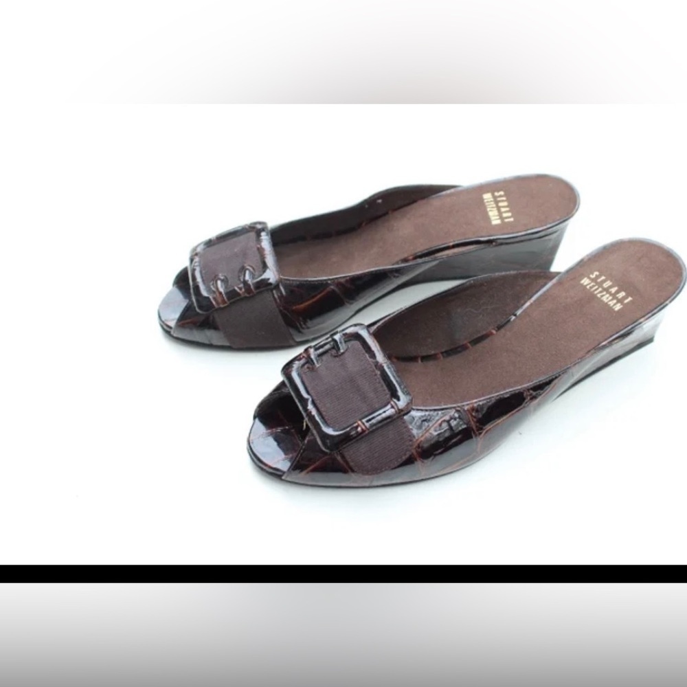 Stuart Weitzman Brown Mules with Buckle - Picture 2 of 9